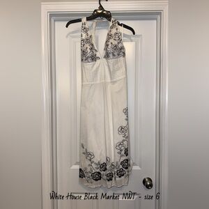 NWT White House Black Market Backless Dress with Black Floral Design